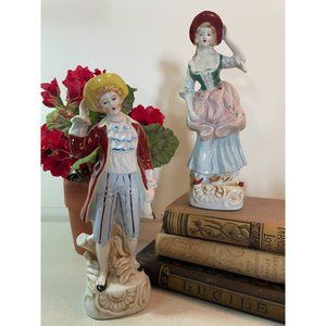 Vintage Made in Japan Porcelain Victorian Man & Woman Figurines 10" Hand Painted